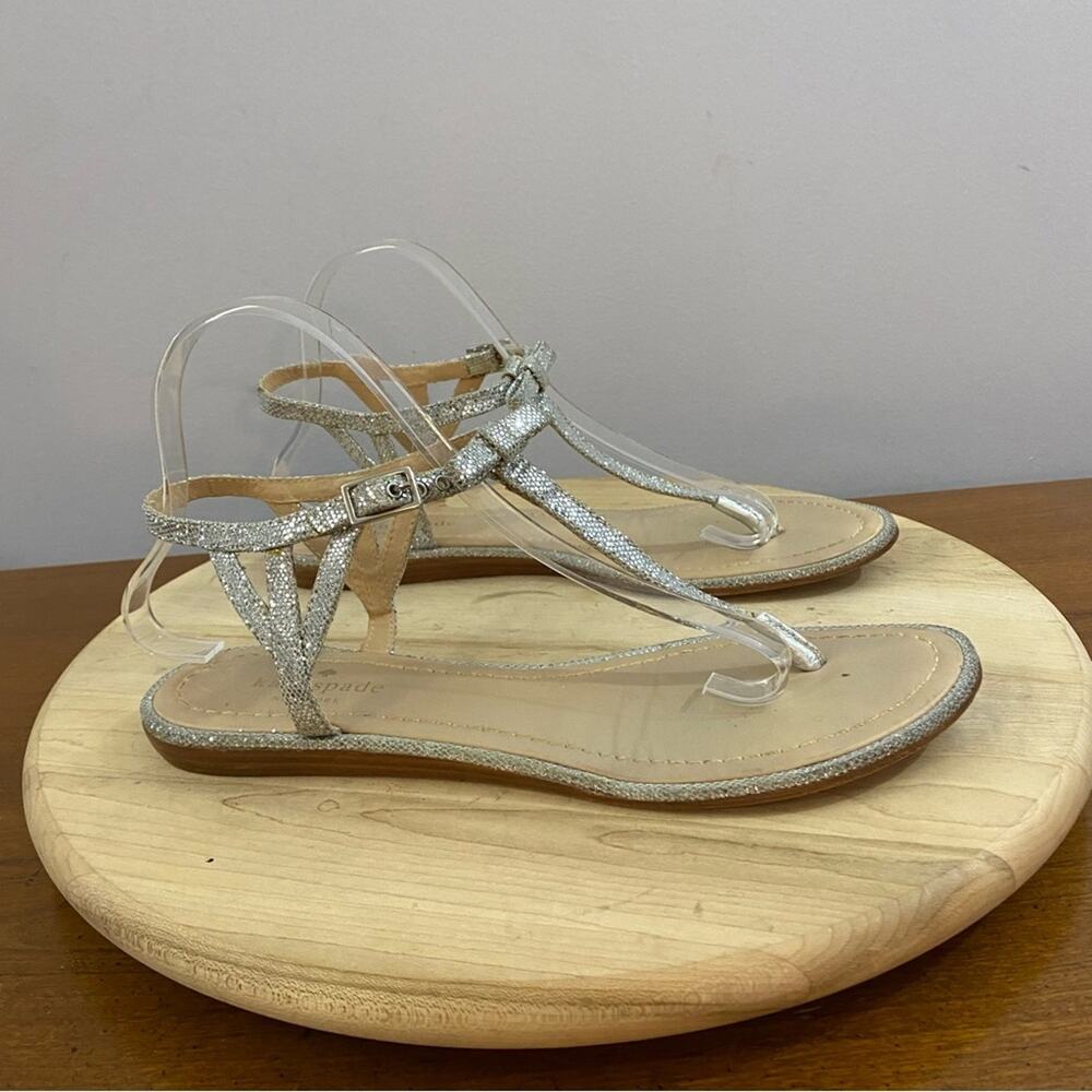 Kateโ Spade Andrea Women's Silver Bow Thong Sandals N6481 Size 9.5 Medium